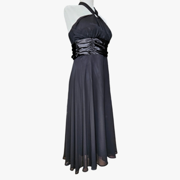 Connected Apparel strapless black chiffon midi dress ties around neck Size 12 - Picture 3 of 16